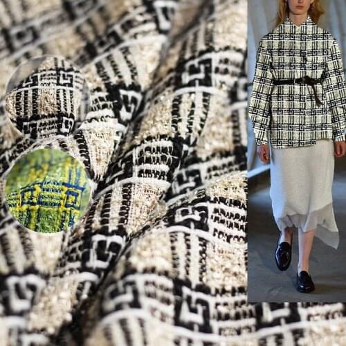 White Waxberry France Tweed G Letter Plaid Fabrics Garment Material Autumn Women Coat Skirt DIY Sewing Cloth Tailor Freeshipping