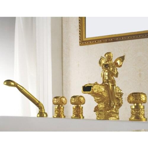 Free shipping PVD GOLD finish 5pcs girl bathtub Shower faucet with hand shower tub faucet