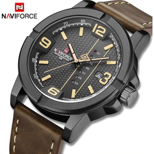 NAVIFORCE Luxury Brand Men Military Sport Watch Mens Quartz Clock Watches Leather Waterproof Wristwatch Date Relogio Masculino