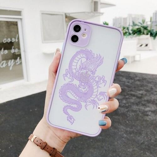 ZUIDID Aesthetic Black Purple Dragon Phone Case For iPhone 11 Pro MAX 12 XS 7 XR X SE 2020 8 6 Plus Clear Hard Cover Matte Shell