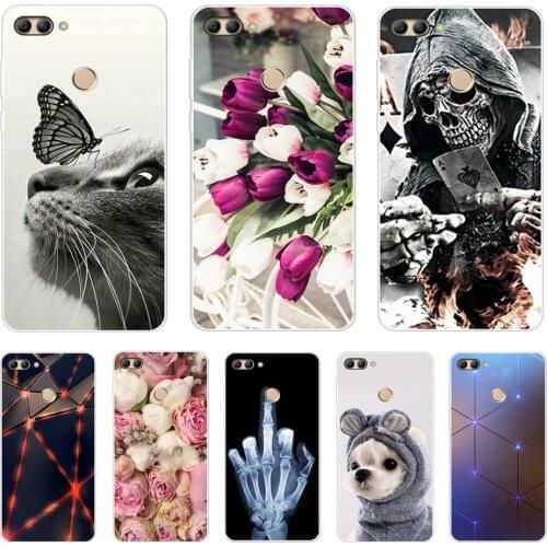 Phone case for huawei Y9 2018 cover soft tpu silicone back cover 360 full protective printing transparent clear coque Cat flower