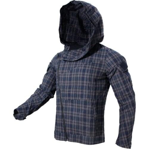 Breathable Running Hiking Shirt Wear-Resistant Hooded Messenger Zip Plaid Tactical Shirt For Men And Women Outdoor Fishing Shirt