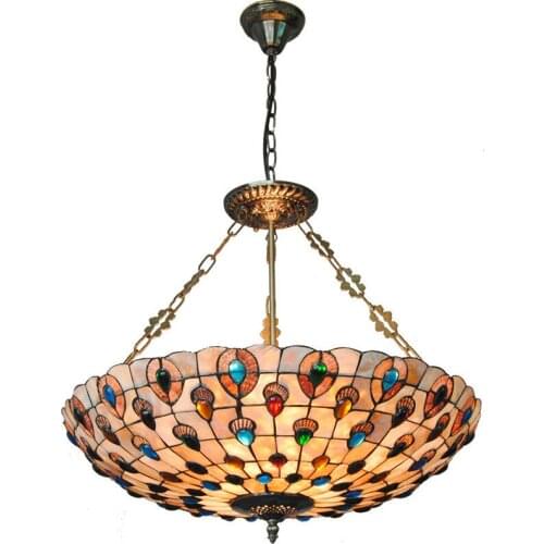 European Creative Color Beads Suspension Wire Pendant Lamp Tiffany Stained Glass Decorate Corridor Restaurant Light Fixture P748