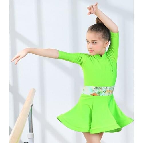 Fluorescent green Kids/Child Latin Dance Dress Lulu Dance Dress Salsa Dance dresses Leotard Children/Girls Latin Dance Skirts