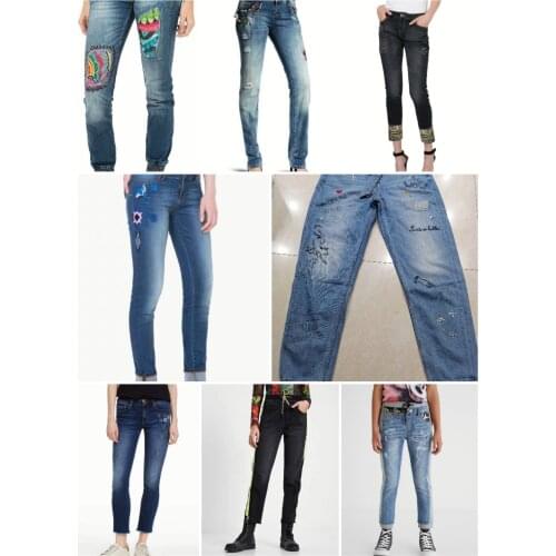 Spanish Desigual fashion new European and American skinny jeans printed embroidery high quality splicing pants