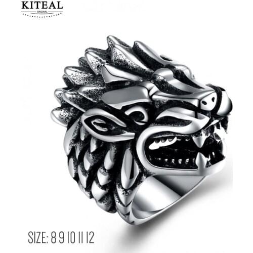 KITEAL Hot Selling stainless steel size 10 11 12 8 9 Boy Tail ring Dragon head Punk men jewelry bague jewellery
