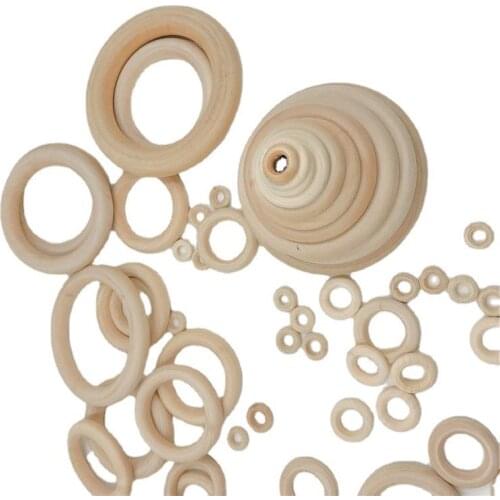Mixed Size Natural Wooden Rounds Crafts DIY Wood Circle for Jewelry Making Baby Teething Wooden Ring Kids Ornaments Accessories