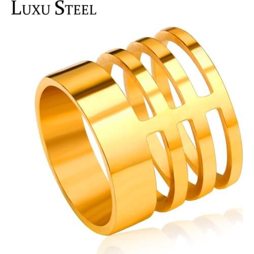 LUXUSTEEL Rings For Women Party Gold Color Hollow Out Width 18mm Stainless Steel Rings Mujer Wholesale set anillos Wedding