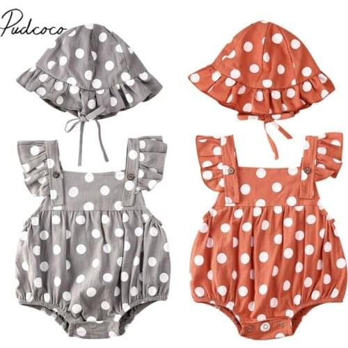 2021 Baby Summer Clothing Newborn Toddler Infant Baby Girl Hat Jumpsuit Bodysuit Dots Print Clothes Sunsuit