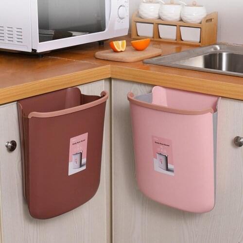 Kitchen Trash Bin Wall Mounted Plastic Hanging Trash Can Kitchen Trash Storage Bucket Collapsible Dust Bin Waste Organizer Box