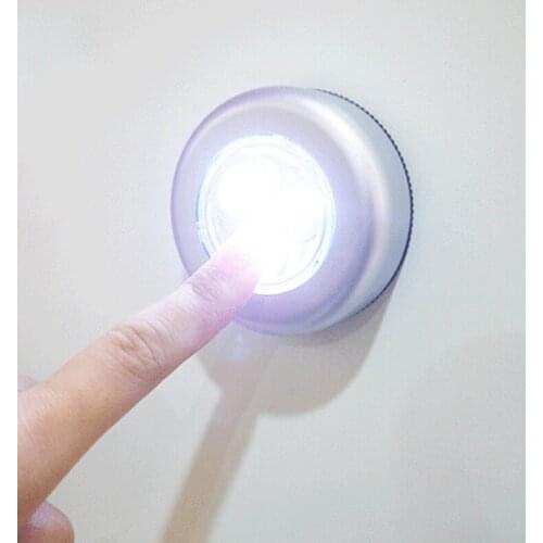 3 LED Silver Closet Cabinet Lamp Battery Powered Wireless Stick Tap Touch Push Security Kitchen Bedroom Night Light