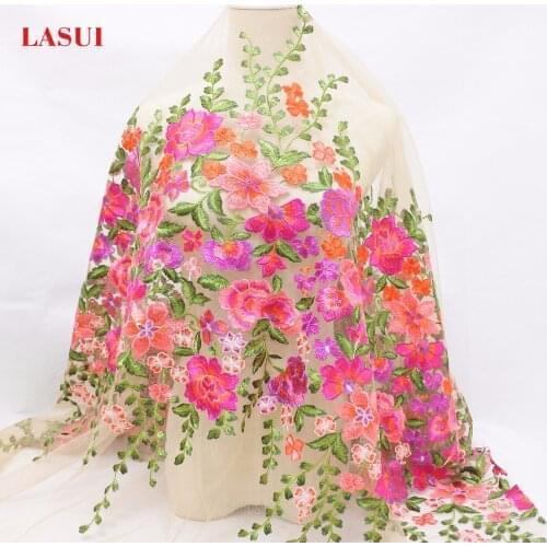 LASUI beautiful 1yard colourful flower embroidery fabric wide 150cm breathable for DIY handmade accessroies dress Q012