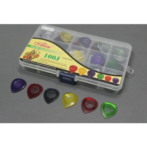 100pcs AP-100JM Durable Clear Large Size Bass Rock Heavy Metal Guitar Picks Plectrum 1.0/2.0/3.0 mm + 15 grid case