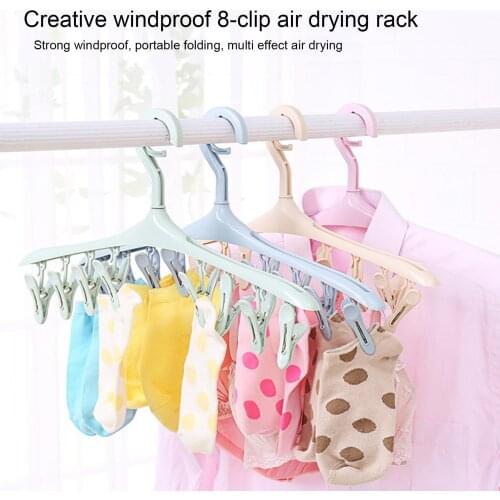 8 Clips Multifunctional Clothes Hanger Antiskid Socks Underwear drying Clips Space Saving Clothespin Closet Organizer