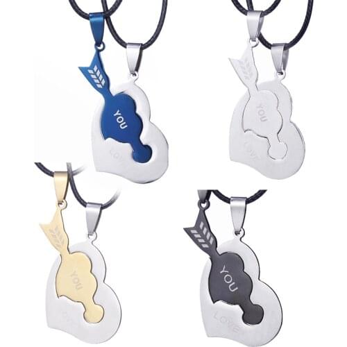 Fashion Best Friends Honey Love Necklace Stainless steel necklace for lovers Pierce the heart with one arrow Pendant 2 Pcs/ Set