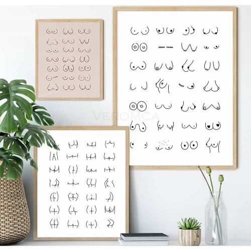 Bathroom Wall Decor Canvas Painting Line Art Butt Boobs Line Drawing Poster Wall Art Picture Fashion Art Prints Bedroom Decor