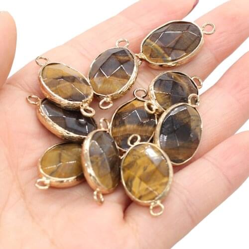 Natural Gem Stone Double Hole Connector Faceted Tiger Eye Pendant Charms for Jewelry Making DIY Earrings Necklace Bracelet Gift