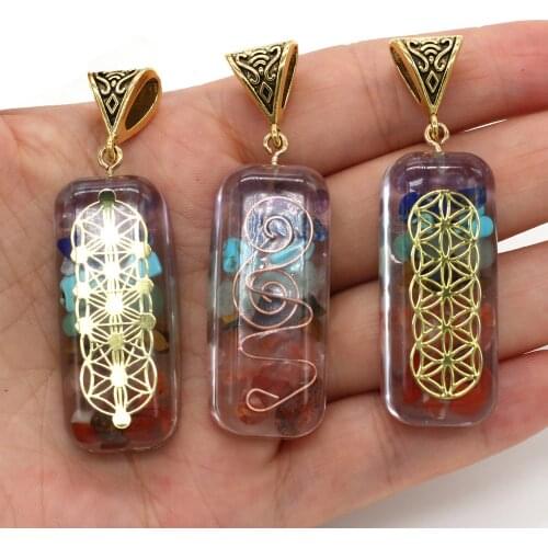 Natural Resin and Gravel Stone Pendant Rectangular Shape Necklace Pendant for DIY Jewelry Necklace Best Birthday Gift 18x55mm