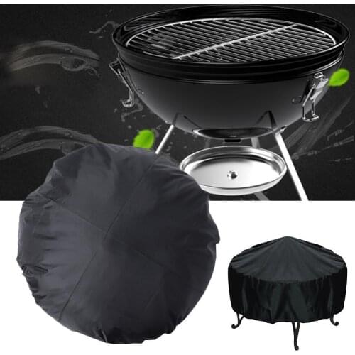 112cm Outdoor Black Round Waterproof BBQ Grill Dust Cover Dustproof Balcony Fire Pit Cover