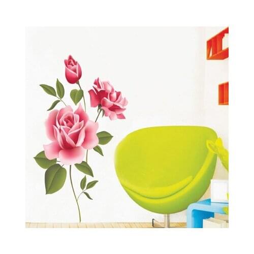 Romantic Red Rose Modern Home Decoration Wall Sticker Wedding Room Home Decal Poster TV Wall Bedroom Wall Decor 3D Wall Art