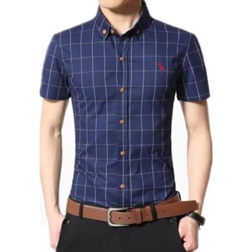2021 Reserved Aramy Camisas Shirts Cotton Smart Casual Short sleeve Plaid social shirt Slim Fit Male Social Business Shirt