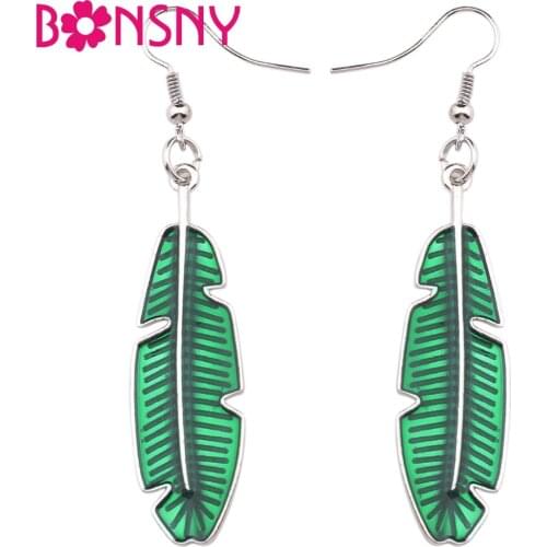 Bonsny Enamel Alloy Tropic Palm Leaf Earrings Dangle Drop Big Long Novelty Jewelry For Girls Women Ladies Accessories 2018 News