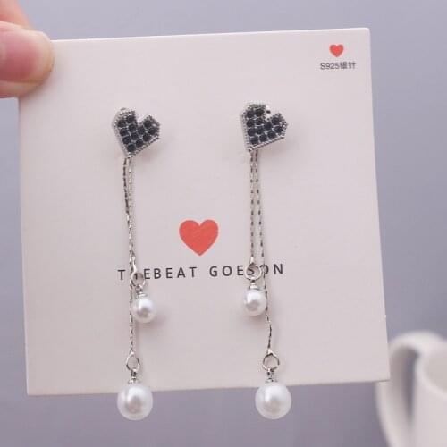 Imitation Pearl Pendants Drop Earrings for Gilrs Dual Use Rhinestone Women Dangle Earrings Korean Sweet Small Heart Earrings
