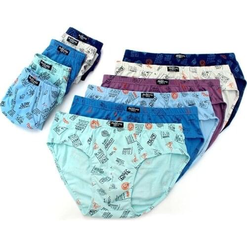 6Pcs/Lot Briefs Mens 100% Cotton Mid-Waist Printing Comfortable Underwear MenS Breathable Briefs