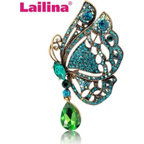 Vintage Flower Pendant Brooch Pins Crystals Water Drop Rhinestone Butterfly Wedding Bride Brooches for Women