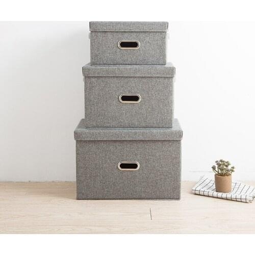Cotton And Liene Storage Box With cover 3 Size Clothes Socks Toy Snacks Sundries Oraganier Set organizer Cosmetics Household