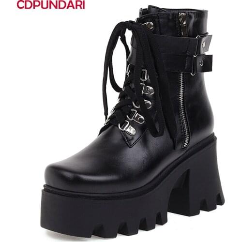 New 2021 Black High Heels Platform Chunky Ankle Boots For Women Spring Autumn Punk Short Boots Shoes Bottines Femme