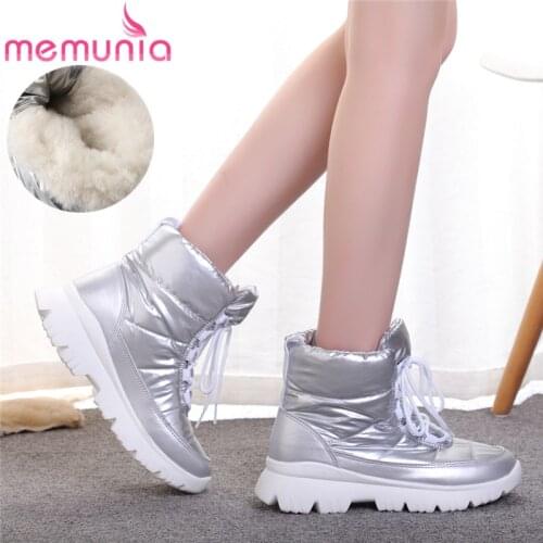 2020 Winter boots Women Snow Boots plush wool Warm shoes easy wear girl silver lace up shoes female hot ankle boots