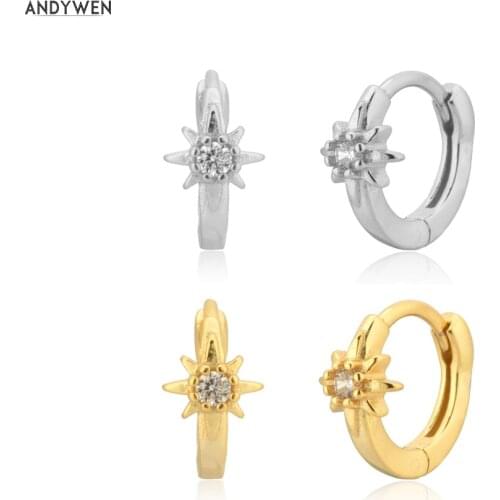 ANDYWEN 100% 925 Sterling Silver Gold 6.8mm Huggies Circle Piercing Hoops Women Fashion Fine Jewelry 2021 Wedding Crystal Zircon