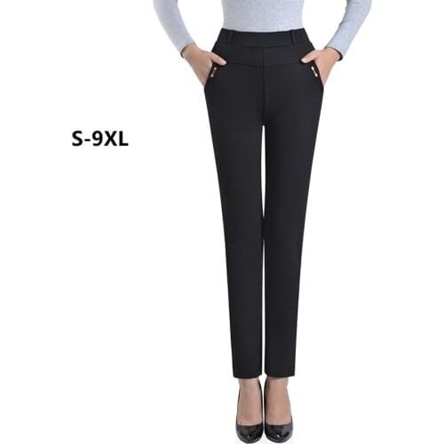 Plus Size 9XL New Women Autumn Winter Trousers With High Waist Elastic Middle aged Mother Stretch Trousers Female slim pants
