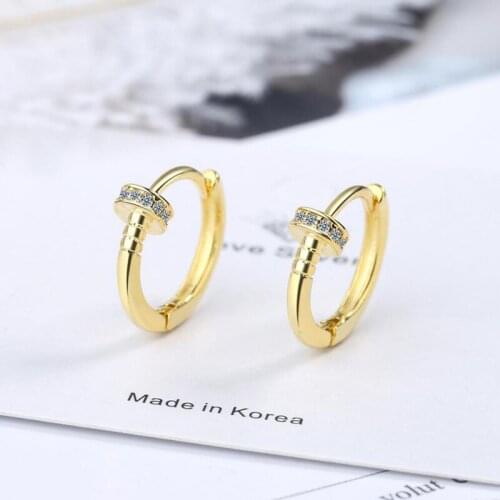 New Trendy Chic Zircon Tack Geometric Hoop Earrings For Women Jewelry 925 Sterling Silver Earrings Lady Engagement Accessories