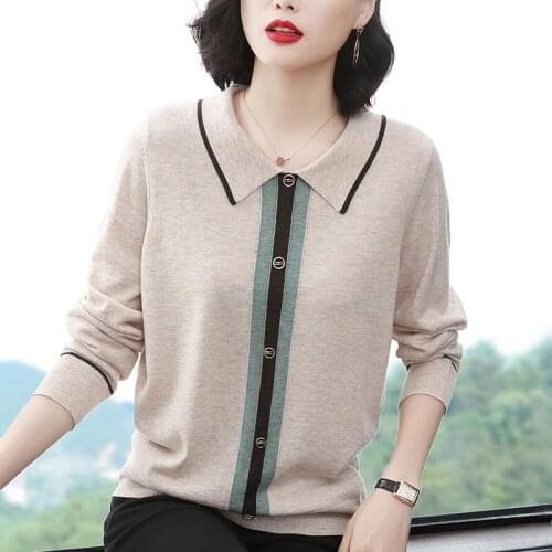 Sweater Solid Color Jumpers female sweater top plus size M-4XL spring Autumn Turn-down Neck Knitted Pullovers Women loose basic