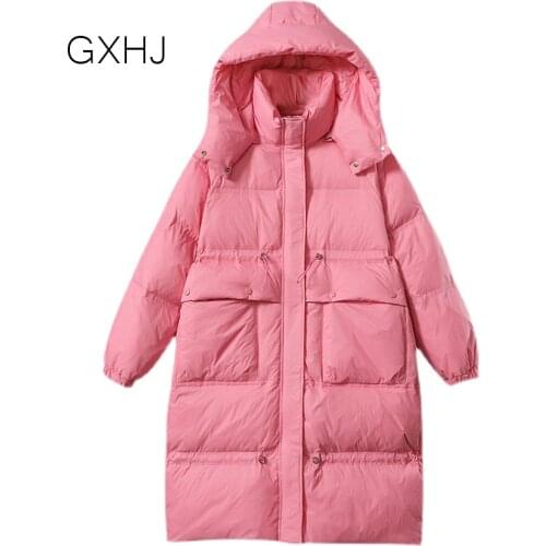 Womens hot-selling winter down jacket loose casual pink color fashion high-quality jacket Warm Long Coat Female 90% white Down