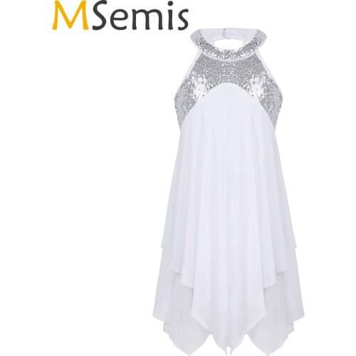 Girls Figure Ice Skating Halter Sequin Backless Ballet Dance Leotard Dress Kids Teens Lyrical Modern Latin Gymnastics Costumes