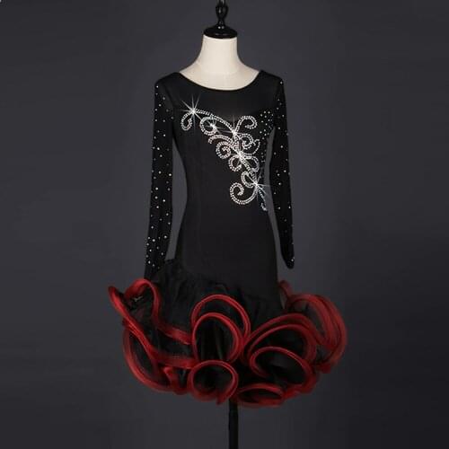 2017 Women Latin Dance Dresses For Ladies Black Red Skirts Ballroom Dancing Dress Costume Black Swan Lulu Tango Dance Dress
