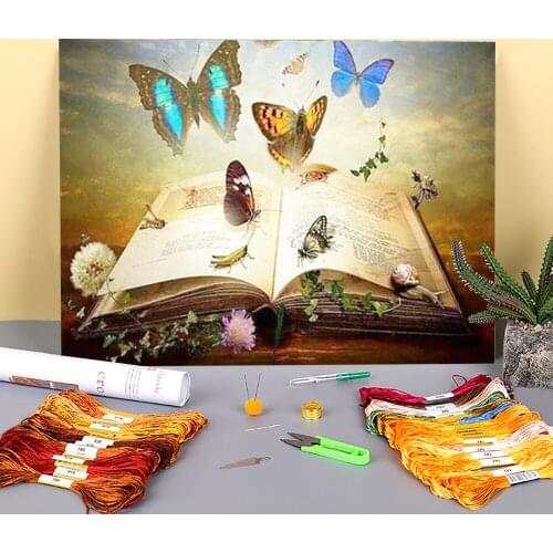 Animal Butterfly Flower Pre-Printed 11CT Cross Stitch Embroidery Full Kit DMC Threads Hobby Handmade Handicraft Counted