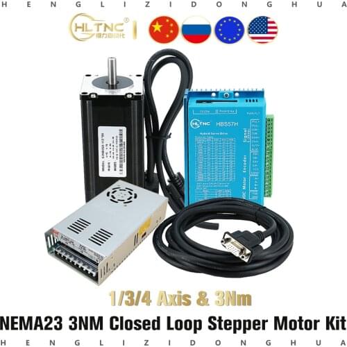 1 3 4 axis Kit CNC NEMA23 Closed Loop motor 3N M Hybrid nema 23 HBS57H & 350W 36V DC Power Supply+ MACH3 Interface board