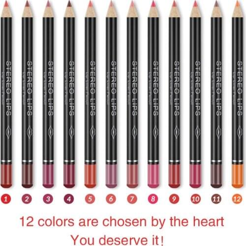 12 Colors/Set Smart Plastic Stereo Lip Pencil Stylish Black Color Sexy Matte Waterproof Lasting Lip Liner Beauty Cosmetic