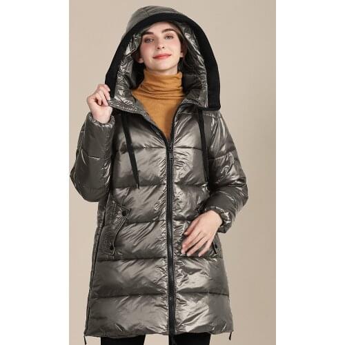 2020 Womens Mid Long Cotton Clothes Female Office Nylon Bright Face Hooded Winter Sustans Coat High Quality Thick Warm Jacket