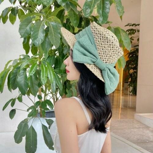 202105-panshi-Salty grass handmade new summer cute side bowknot lady fedoras cap women panama jazz hat