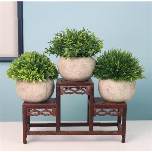 3pcs Artificial Mini Potted Plants Plastic Fake Green Grass Shrubs With Gray Pot For Bathroom House Decor Desk Decorations