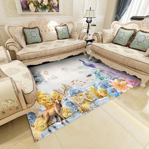 3D Retro Sofa Area Rugs Abstract Art Mat Kitchen Living Room Bedroom Bathroom Decoration Large Carpet Print Deer Silhouette