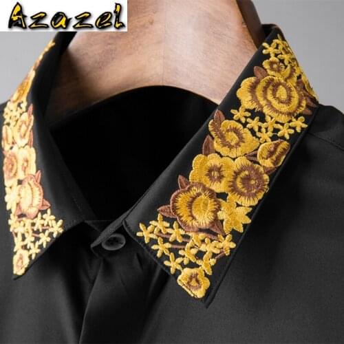 Azazel Solid Color Mens Shirts Luxury Royal Flower Long Sleeve Casual Mens Dress Shirts Plus Size 4xl Slim Fit Party Male Shirts