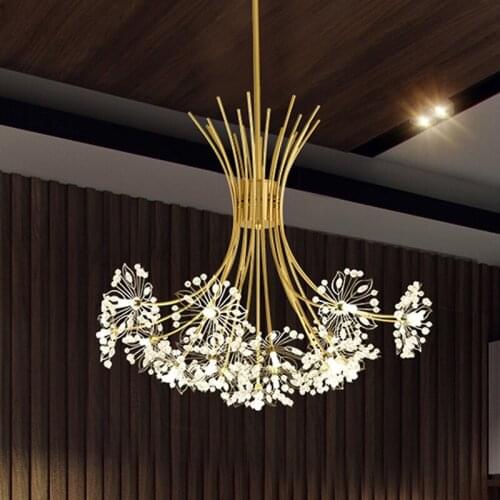 Free Shipping Nordic Art Crystal Dandelion G4 LED Chandelier For Loft Bedroom Living Room Cafe Hanging Light Fixtures