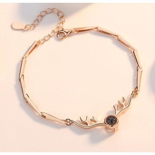 Rose Gold&Silver Color 100 languages I love you Projection Women Bracelet Romantic Love Memory Wedding Necklace Women Gift A201