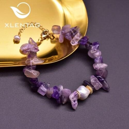 XlentAg Adjustable Natural Amethyst Baroque White Pearl Couple Bracelets For Girl Best Friend Gifts Luxury Stone Jewrlry GB0201A